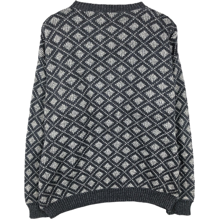Carara Diamond Pattern Cotton Knit Sweater, Men's Size L cotton gray type Vintage Second Hand