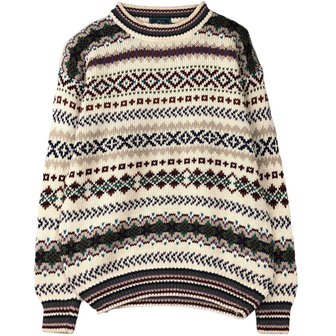 Vintage 1990'S WOOLRICH Fair Isle Pattern Mock Neck Knit Sweater, Men's Size L wool ivory Vintage Second Hand
