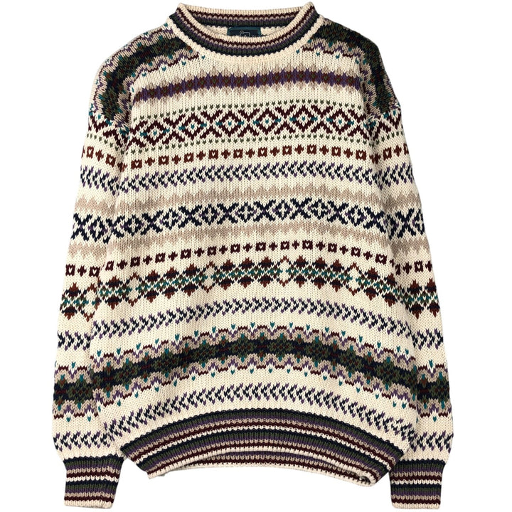 Vintage 1990'S WOOLRICH Fair Isle Pattern Mock Neck Knit Sweater, Men's Size L wool ivory Vintage Second Hand