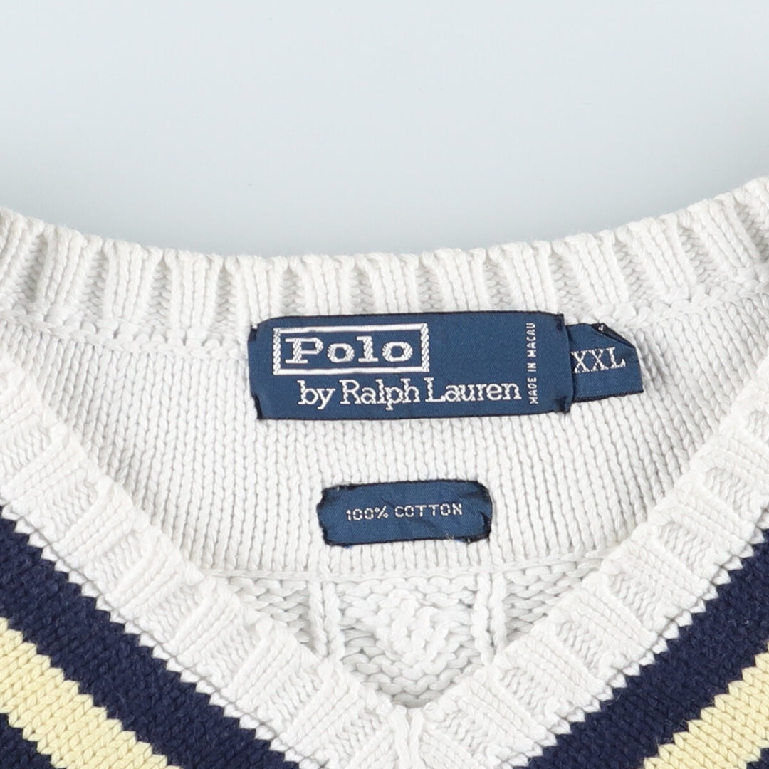 Ralph Lauren POLO by Ralph Lauren Tilden Knit Sweater Made in Macau XXL Men's XXL Long Sleeve V-neck Cable Knit /eaa399435