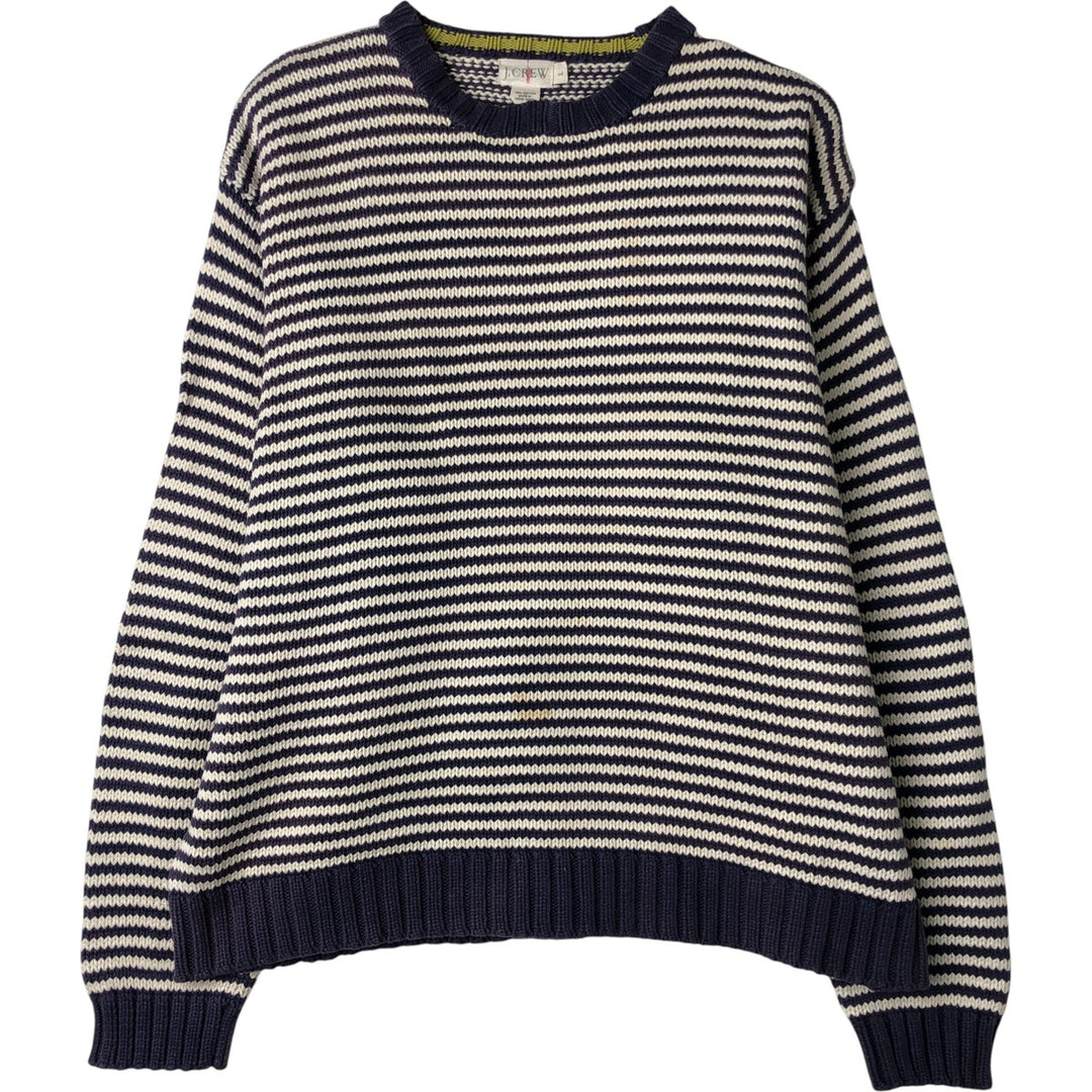 Vintage 90'S J.Crew striped cotton knit sweater, size L, men's cotton navy blue type Vintage Second Hand