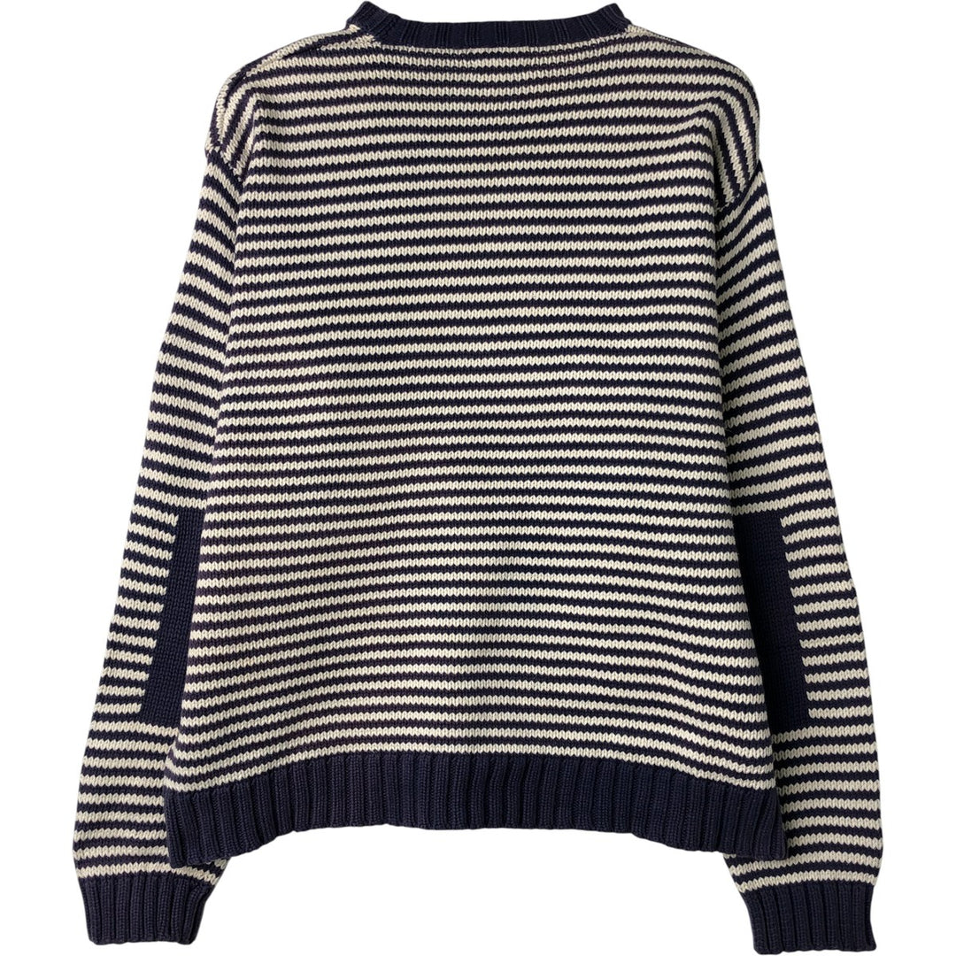 Vintage 90'S J.Crew striped cotton knit sweater, size L, men's cotton navy blue type Vintage Second Hand