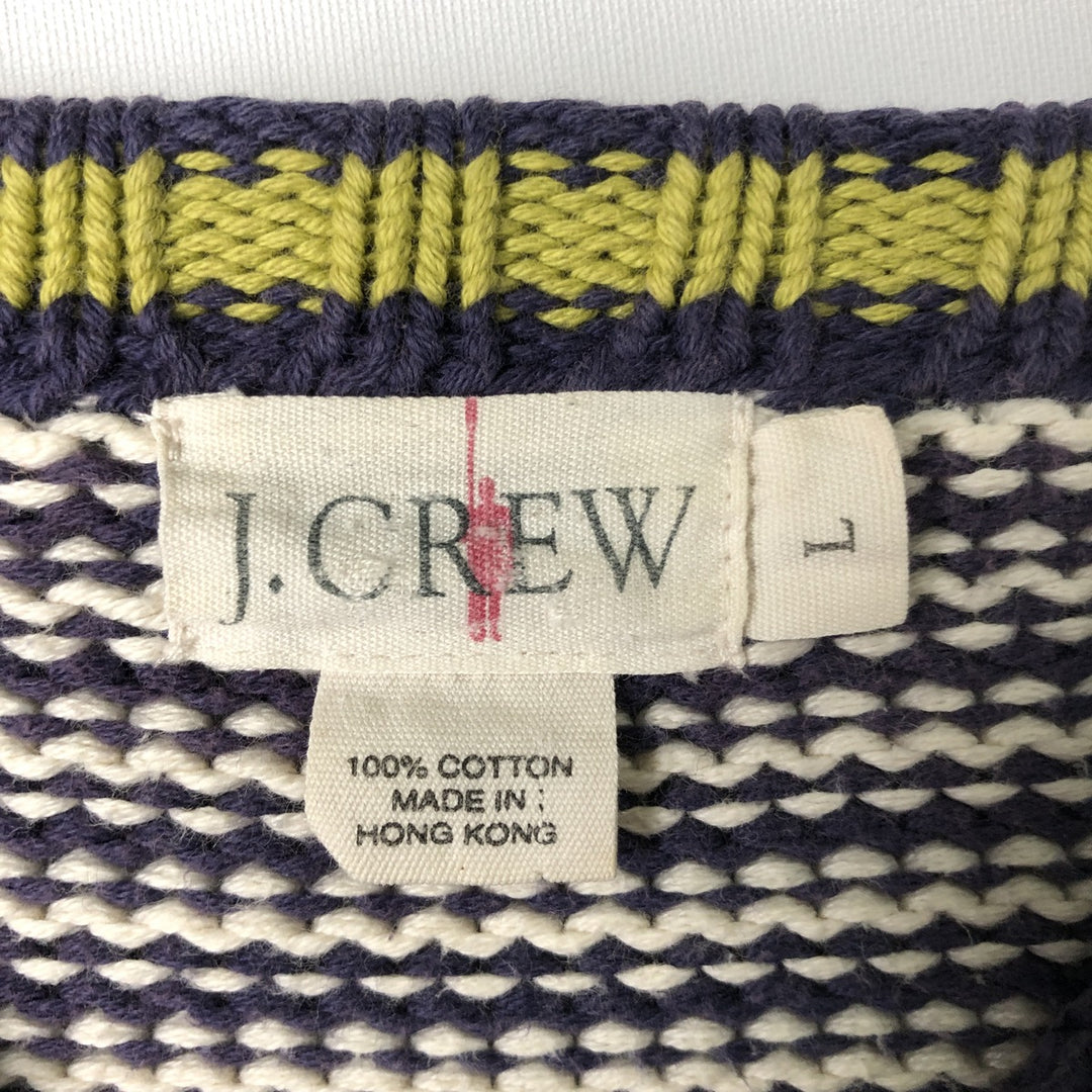 Vintage 90'S J.Crew striped cotton knit sweater, size L, men's cotton navy blue type Vintage Second Hand