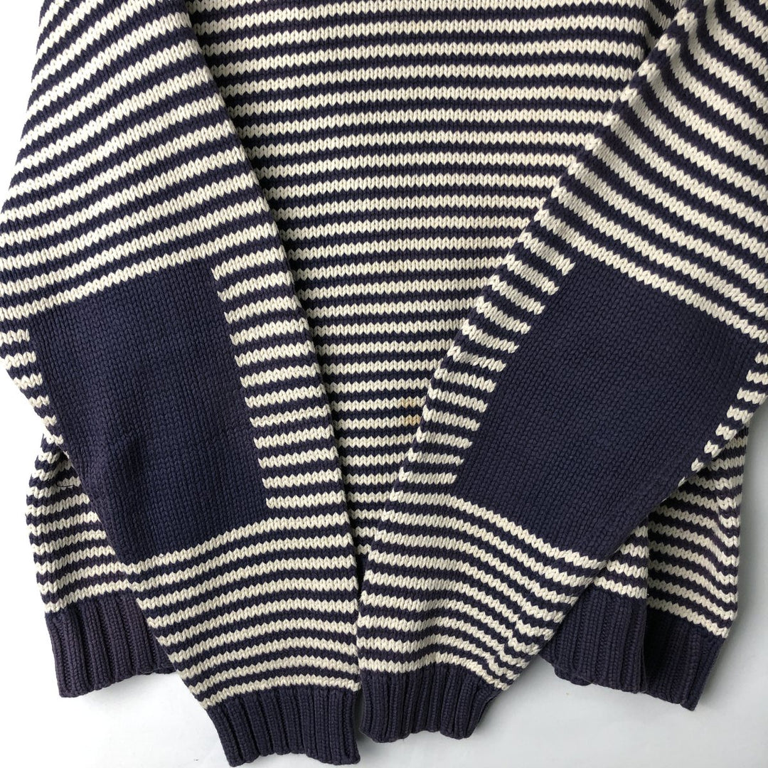Vintage 90'S J.Crew striped cotton knit sweater, size L, men's cotton navy blue type Vintage Second Hand