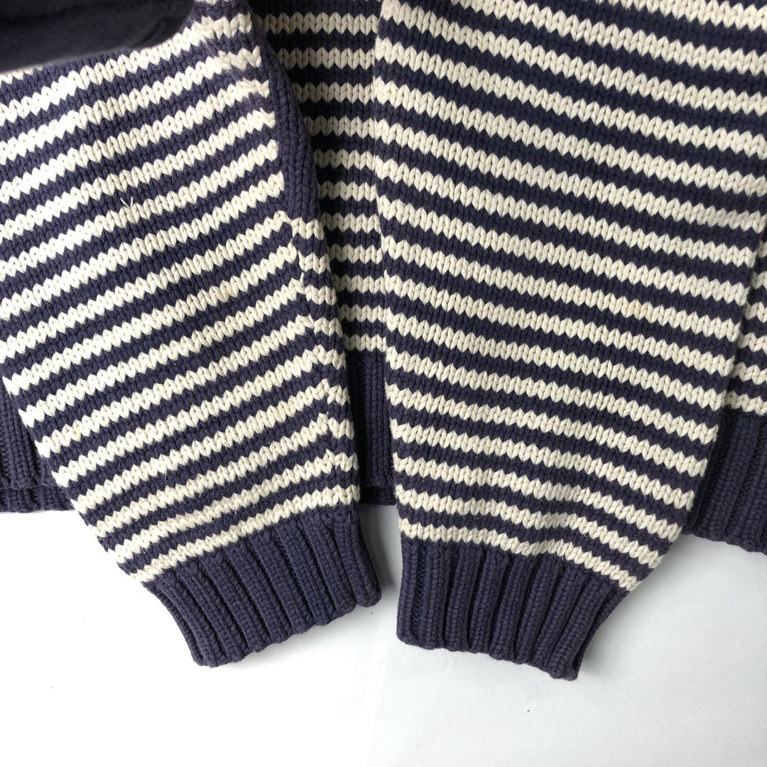 Vintage 90'S J.Crew striped cotton knit sweater, size L, men's cotton navy blue type Vintage Second Hand