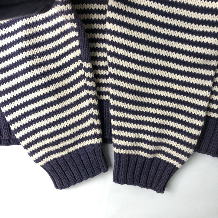 Vintage 90'S J.Crew striped cotton knit sweater, size L, men's cotton navy blue type Vintage Second Hand