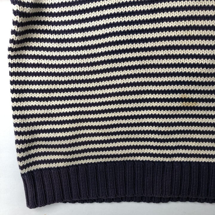 Vintage 90'S J.Crew striped cotton knit sweater, size L, men's cotton navy blue type Vintage Second Hand