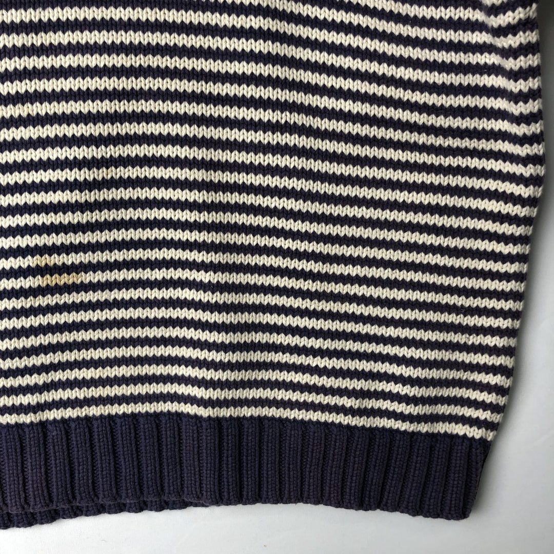 Vintage 90'S J.Crew striped cotton knit sweater, size L, men's cotton navy blue type Vintage Second Hand