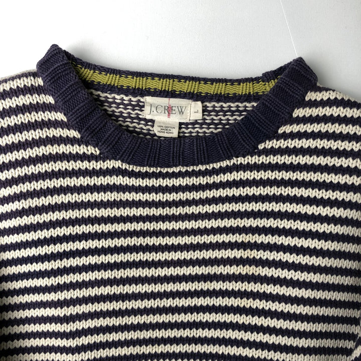 Vintage 90'S J.Crew striped cotton knit sweater, size L, men's cotton navy blue type Vintage Second Hand