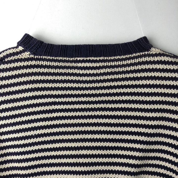 Vintage 90'S J.Crew striped cotton knit sweater, size L, men's cotton navy blue type Vintage Second Hand