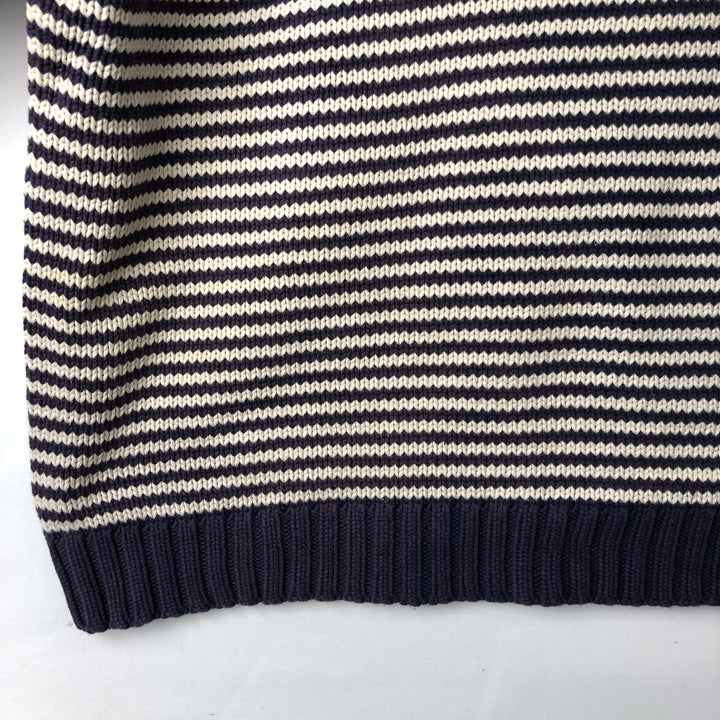 Vintage 90'S J.Crew striped cotton knit sweater, size L, men's cotton navy blue type Vintage Second Hand