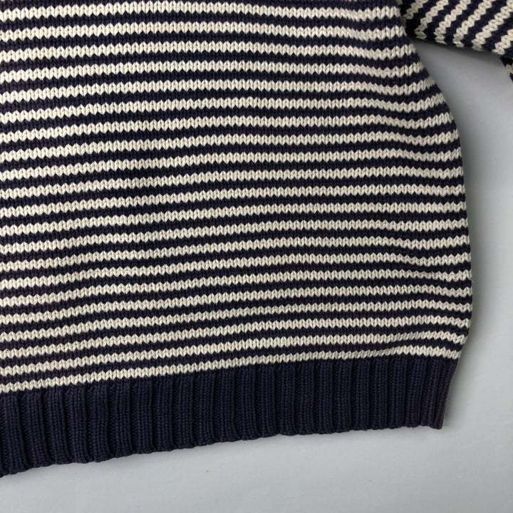 Vintage 90'S J.Crew striped cotton knit sweater, size L, men's cotton navy blue type Vintage Second Hand