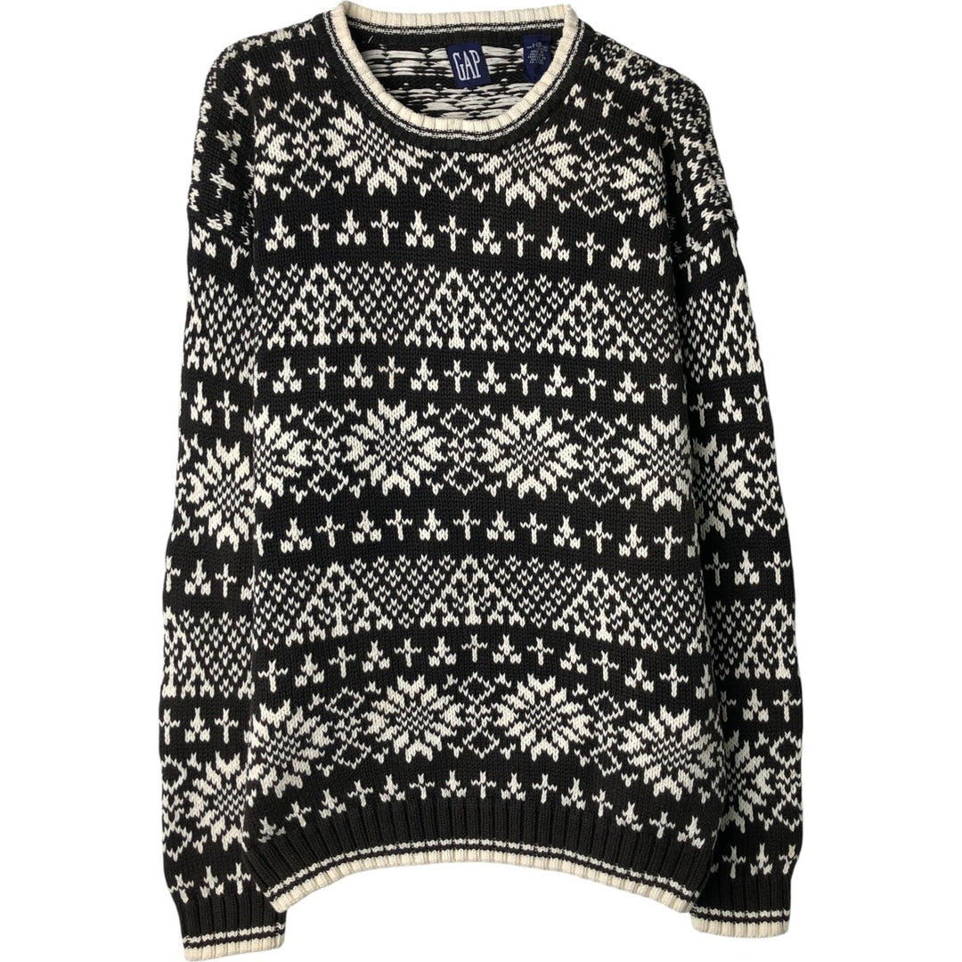 Vintage 90'S GAP Snow Pattern Cotton Knit Sweater, Men's Size L cotton black type Vintage Second Hand