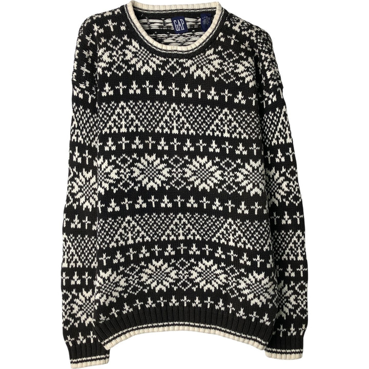 Vintage 90'S GAP Snow Pattern Cotton Knit Sweater, Men's Size L cotton black type Vintage Second Hand