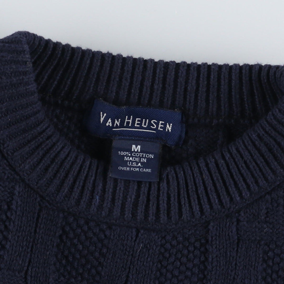 VAN HEUSEN cotton knit sweater, made in the USA, size M (men's size) cotton navy blue type Vintage Second Hand