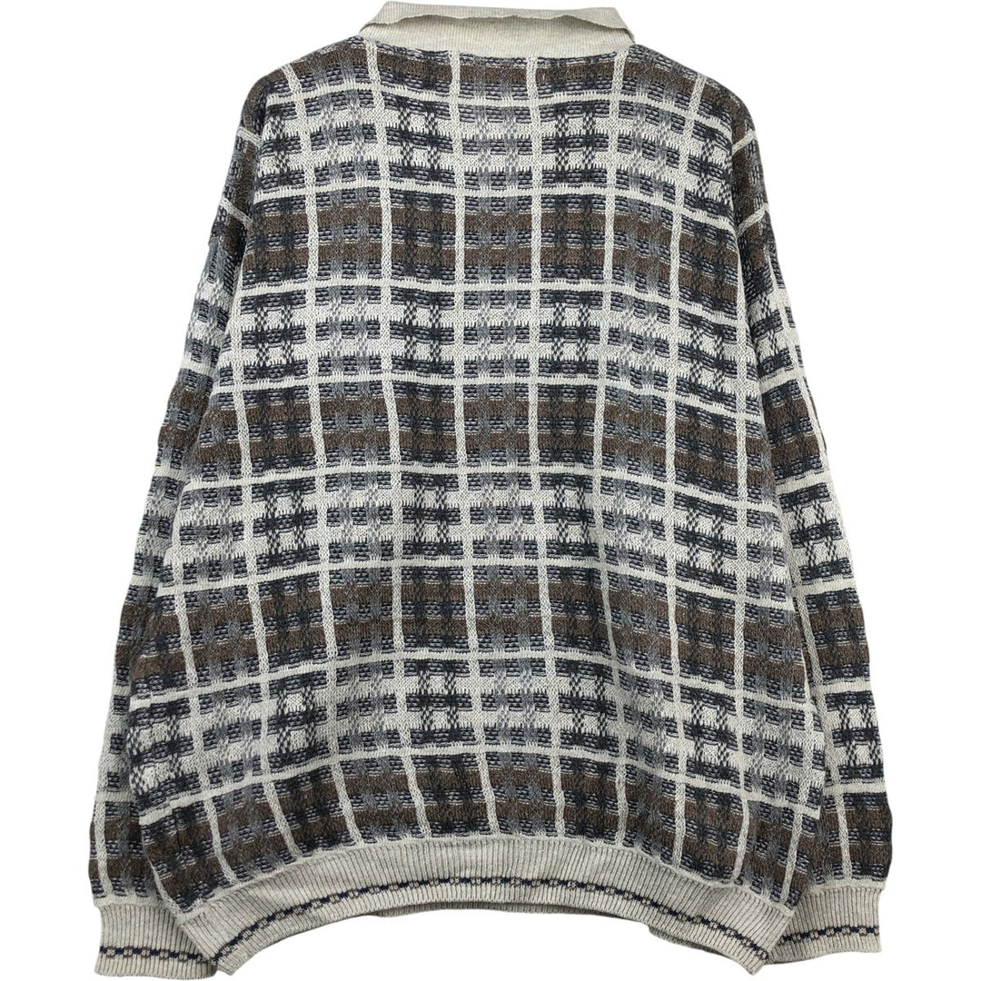 METHOD Check Pattern Polo Knit Sweater, Made in Italy, Men's XL cotton pale white type Vintage Second Hand