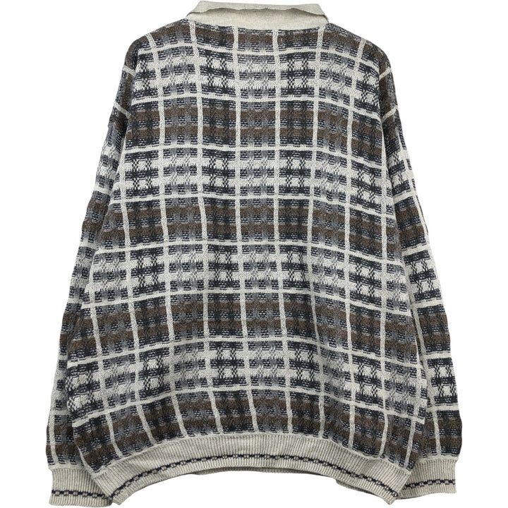 METHOD Check Pattern Polo Knit Sweater, Made in Italy, Men's XL cotton pale white type Vintage Second Hand