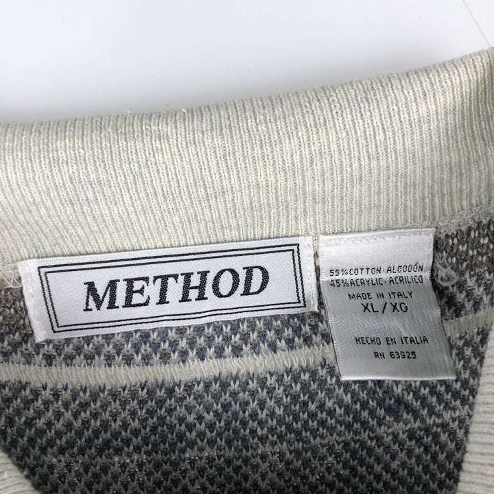 METHOD Check Pattern Polo Knit Sweater, Made in Italy, Men's XL cotton pale white type Vintage Second Hand