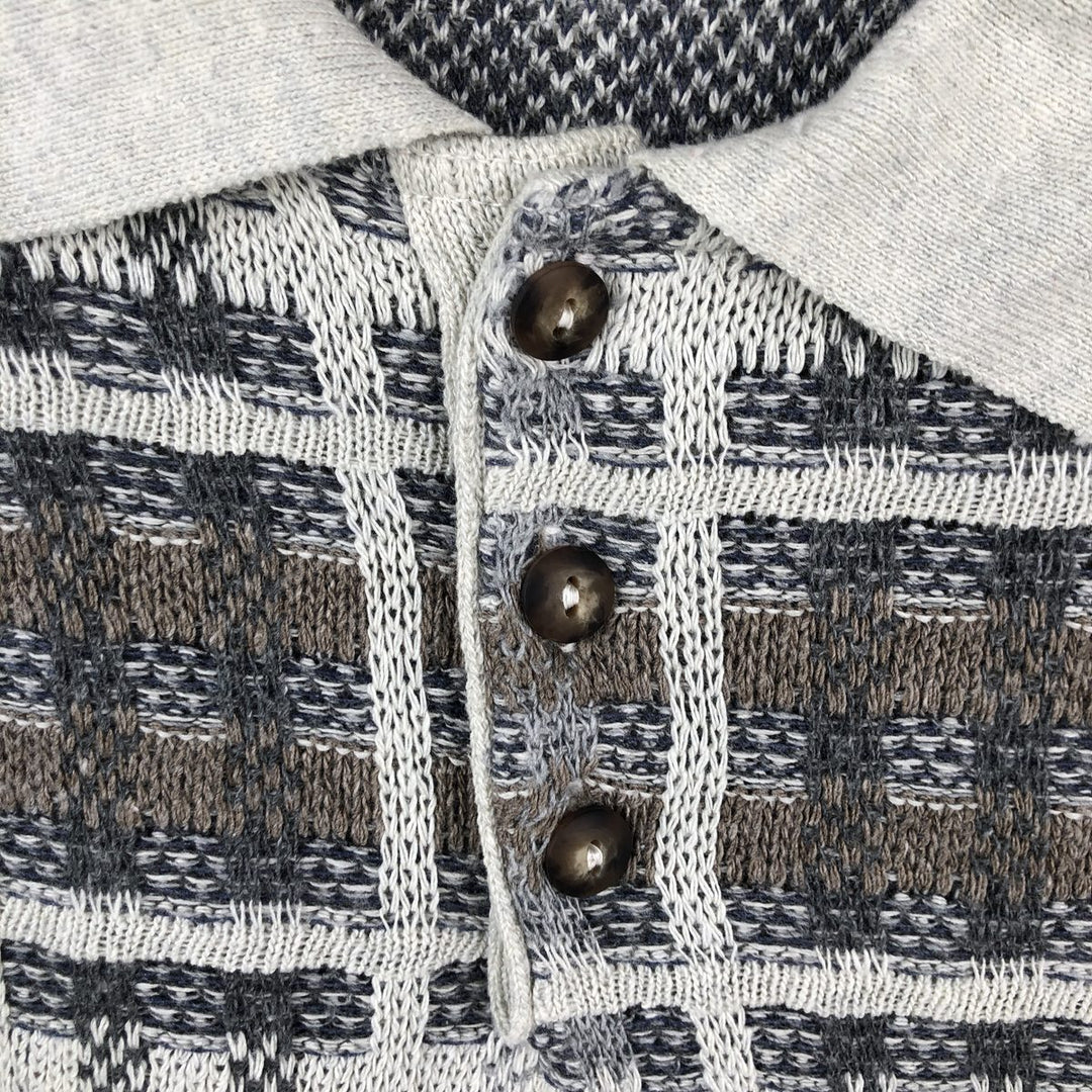 METHOD Check Pattern Polo Knit Sweater, Made in Italy, Men's XL cotton pale white type Vintage Second Hand