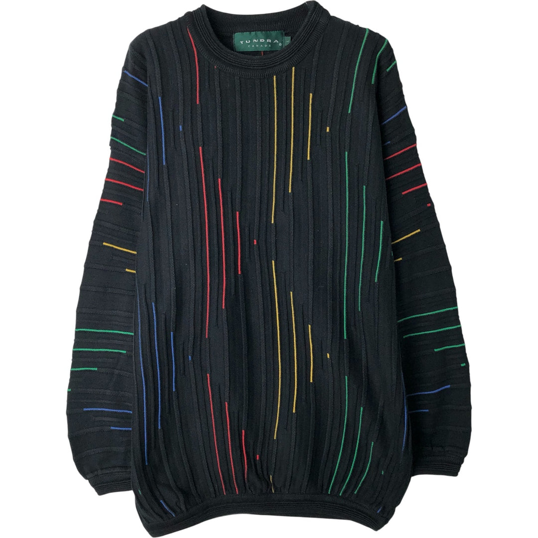 Vintage 90'S TUNDRA all-over print 3D knit sweater, made in Canada, men's size L cotton navy blue type Vintage Second Hand