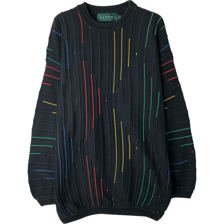 Vintage 90'S TUNDRA all-over print 3D knit sweater, made in Canada, men's size L cotton navy blue type Vintage Second Hand