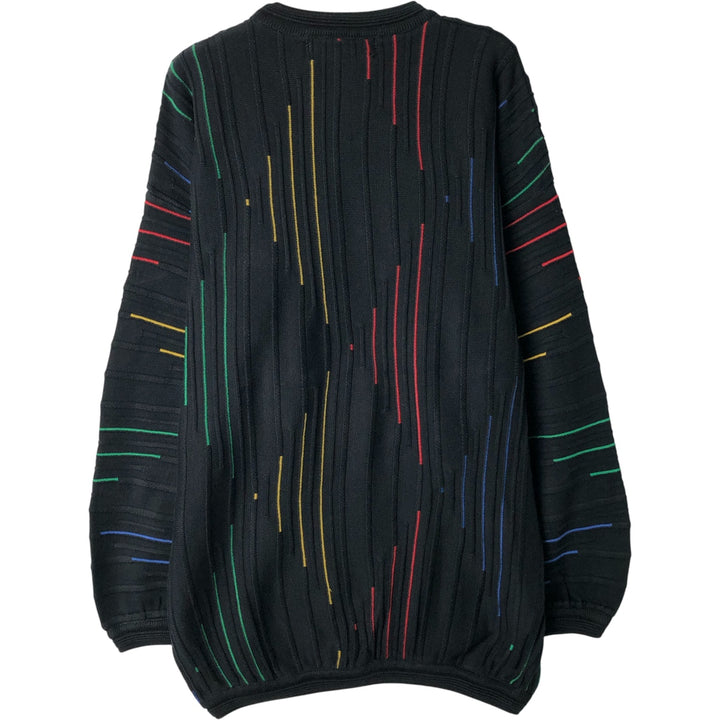 Vintage 90'S TUNDRA all-over print 3D knit sweater, made in Canada, men's size L cotton navy blue type Vintage Second Hand