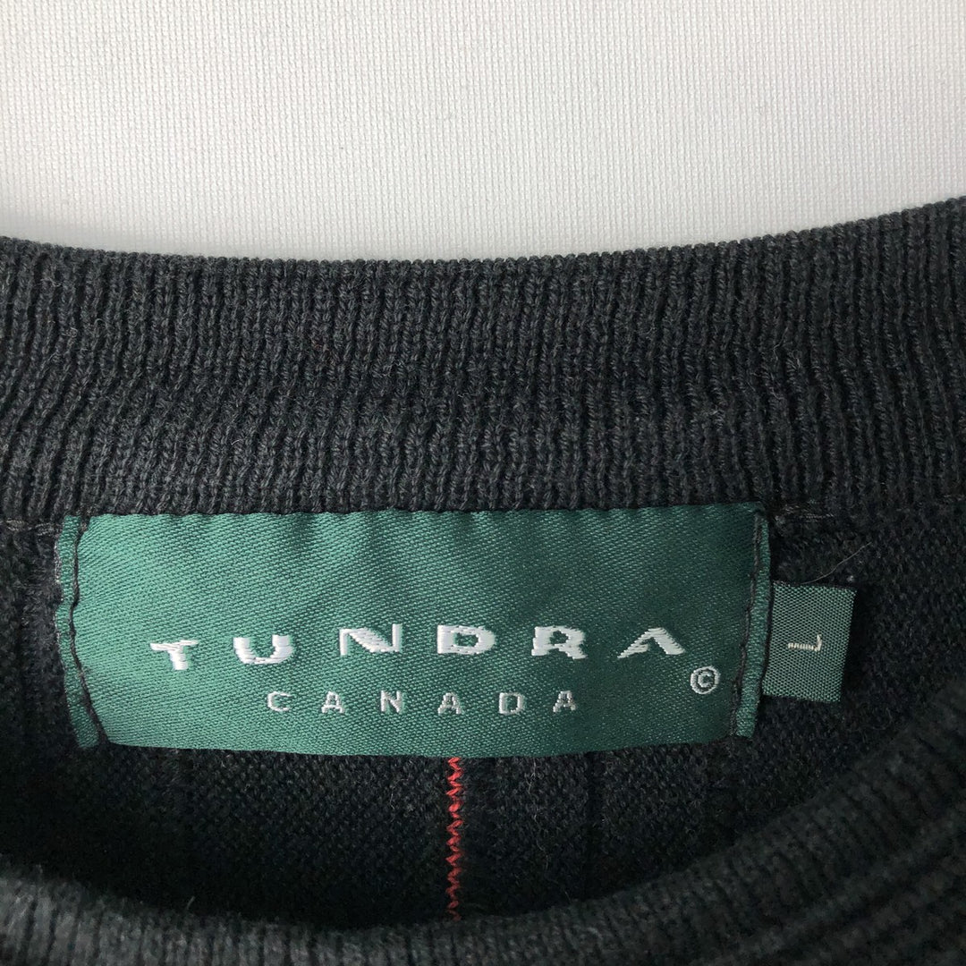 Vintage 90'S TUNDRA all-over print 3D knit sweater, made in Canada, men's size L cotton navy blue type Vintage Second Hand