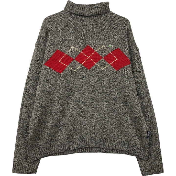 Lacoste Argyle Pattern Turtleneck Acrylic and Wool Knit Sweater, Men's Size L acrylic Khaki type brown Vintage Second Hand