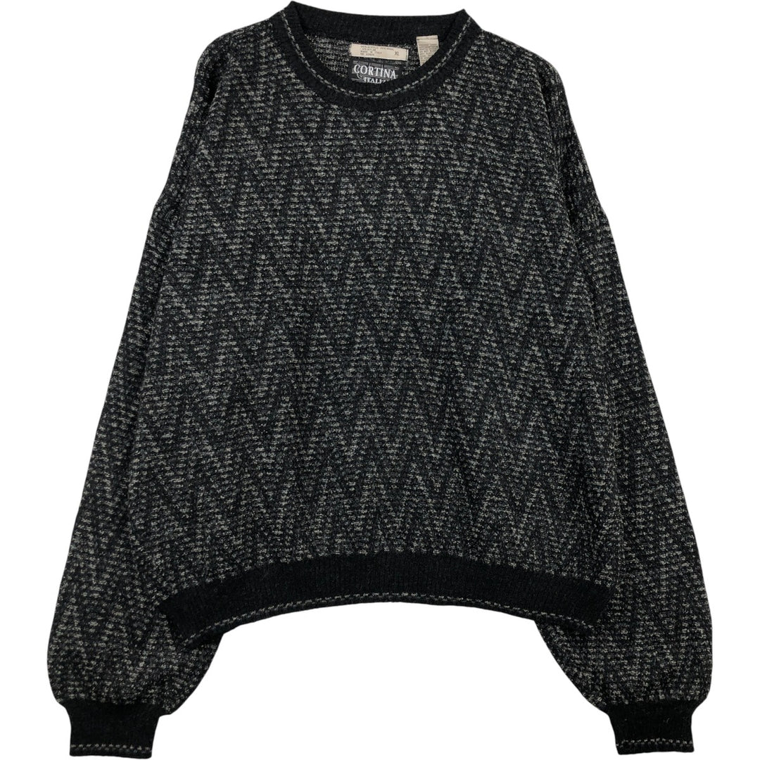 90'S CORTINA all-over print acrylic knit sweater, Made in Italy, Men's XL, Vintage acrylic black type Vintage Second Hand