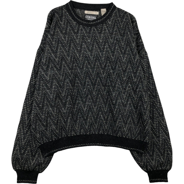 90'S CORTINA all-over print acrylic knit sweater, Made in Italy, Men's XL, Vintage acrylic black type Vintage Second Hand