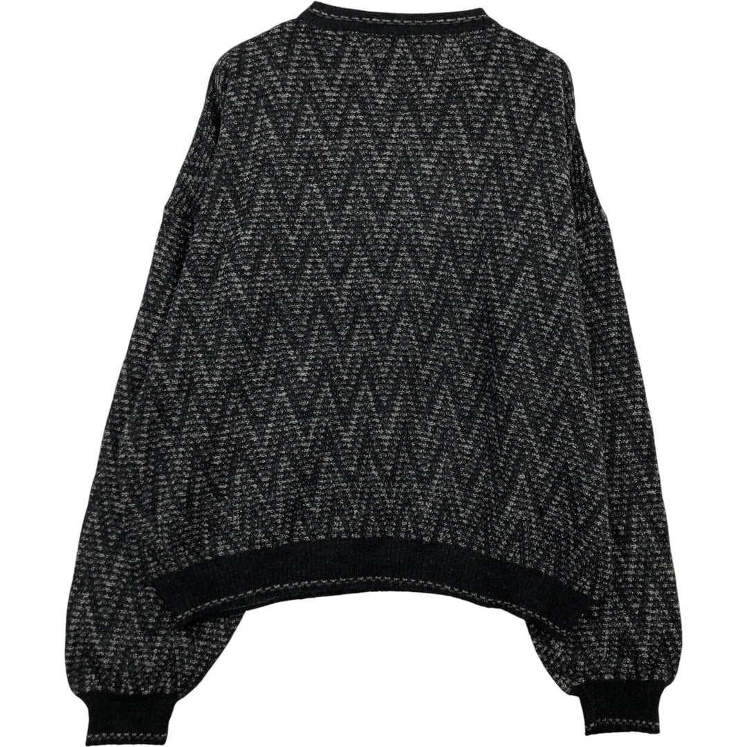 90'S CORTINA all-over print acrylic knit sweater, Made in Italy, Men's XL, Vintage acrylic black type Vintage Second Hand