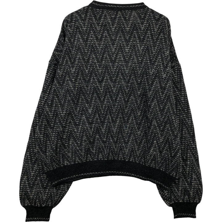 90'S CORTINA all-over print acrylic knit sweater, Made in Italy, Men's XL, Vintage acrylic black type Vintage Second Hand