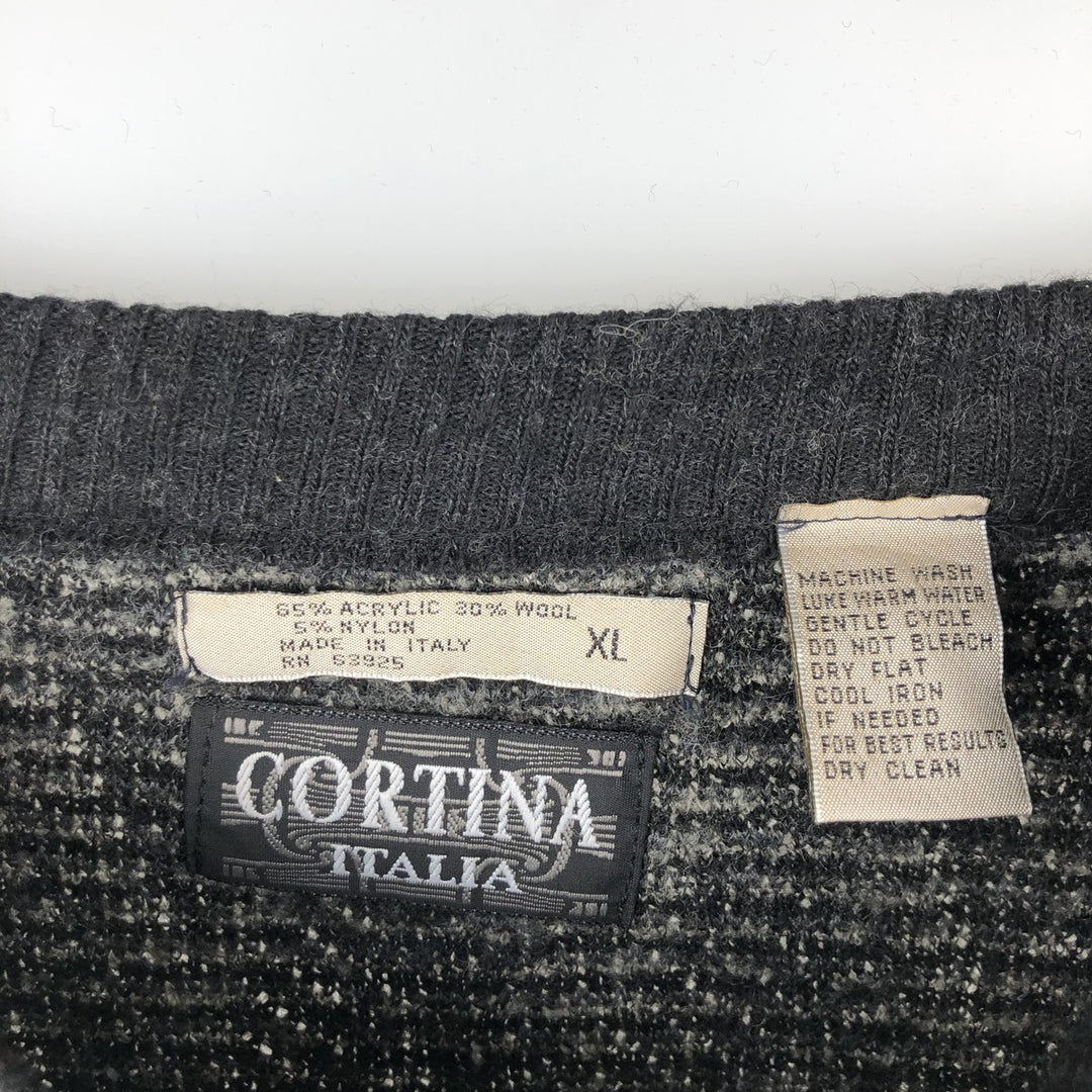 90'S CORTINA all-over print acrylic knit sweater, Made in Italy, Men's XL, Vintage acrylic black type Vintage Second Hand