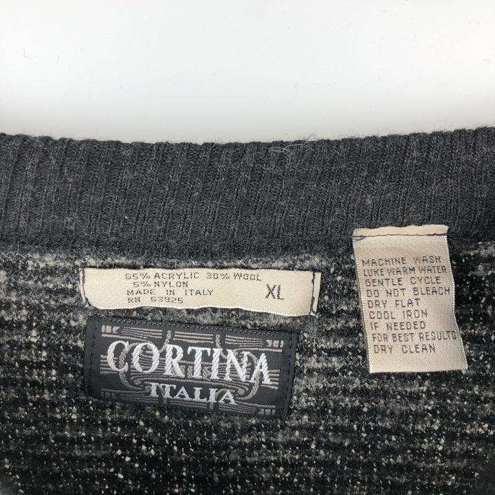 90'S CORTINA all-over print acrylic knit sweater, Made in Italy, Men's XL, Vintage acrylic black type Vintage Second Hand