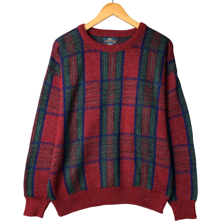 Vintage 1980'S Jantzen Check Pattern Knit Sweater, Made in USA, Men's Size Medium unclear red type Vintage Second Hand