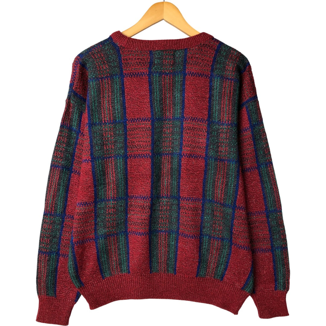 Vintage 1980'S Jantzen Check Pattern Knit Sweater, Made in USA, Men's Size Medium unclear red type Vintage Second Hand