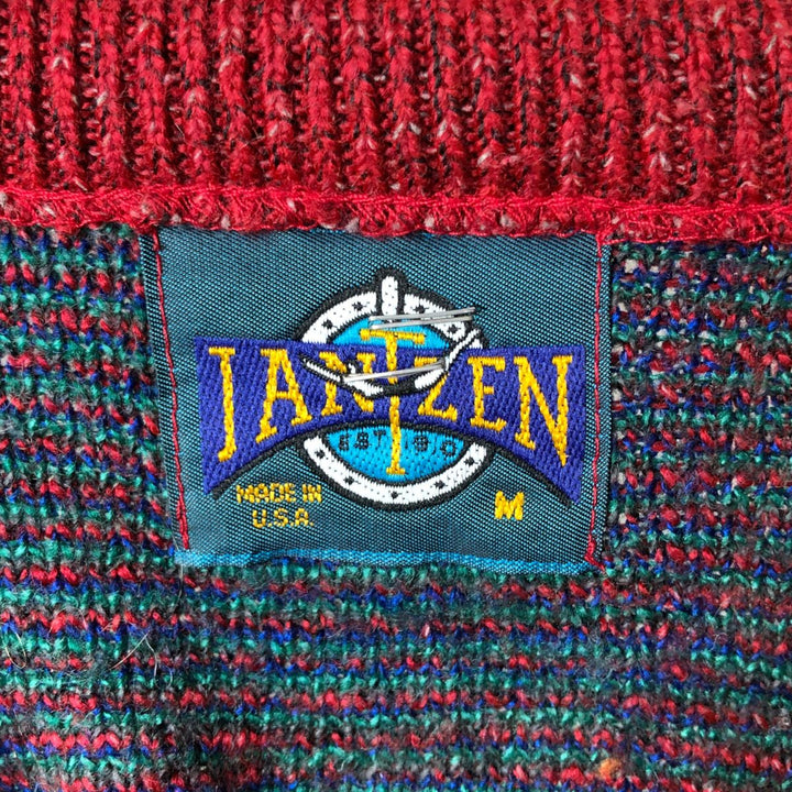Vintage 1980'S Jantzen Check Pattern Knit Sweater, Made in USA, Men's Size Medium unclear red type Vintage Second Hand