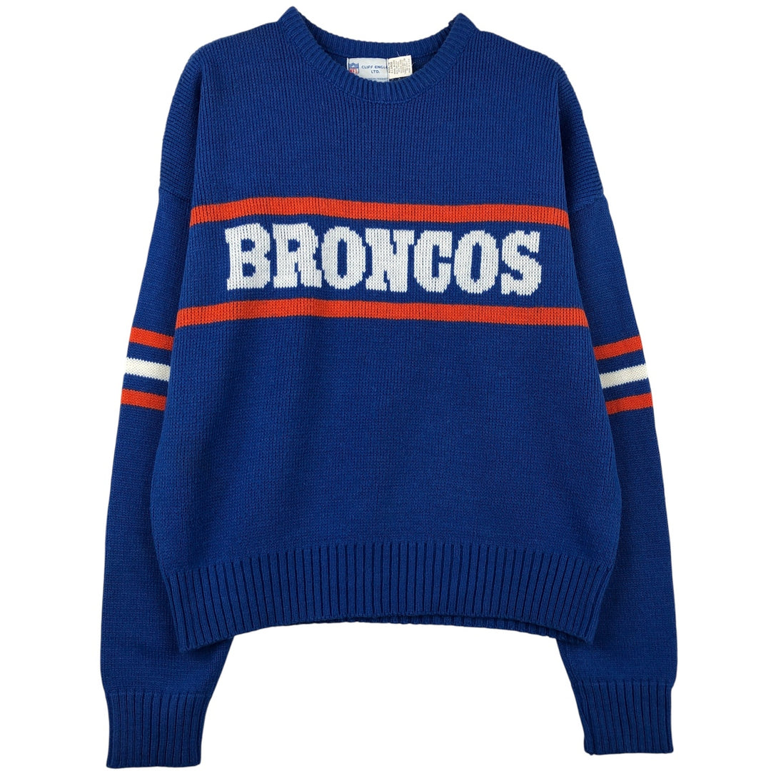 NFL CLIFF ENGLE LID. NFL DENVER BRONCOS Acrylic Knit Sweater, Made in USA, Men's Size XL Orlon blue type Vintage Second Hand