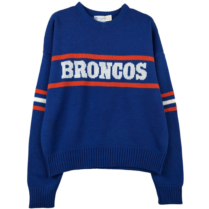 NFL CLIFF ENGLE LID. NFL DENVER BRONCOS Acrylic Knit Sweater, Made in USA, Men's Size XL Orlon blue type Vintage Second Hand