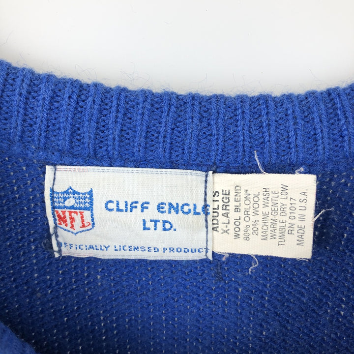 NFL CLIFF ENGLE LID. NFL DENVER BRONCOS Acrylic Knit Sweater, Made in USA, Men's Size XL Orlon blue type Vintage Second Hand