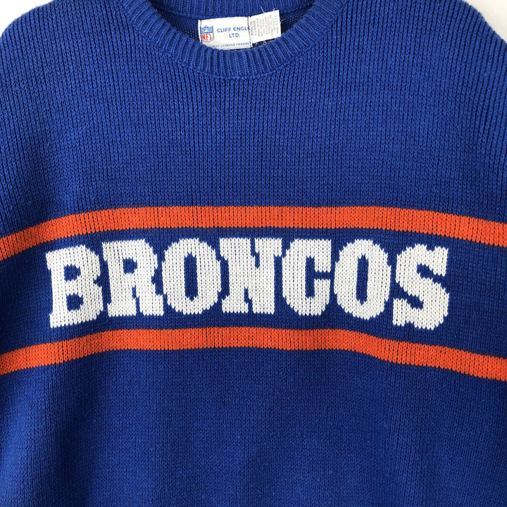 NFL CLIFF ENGLE LID. NFL DENVER BRONCOS Acrylic Knit Sweater, Made in USA, Men's Size XL Orlon blue type Vintage Second Hand