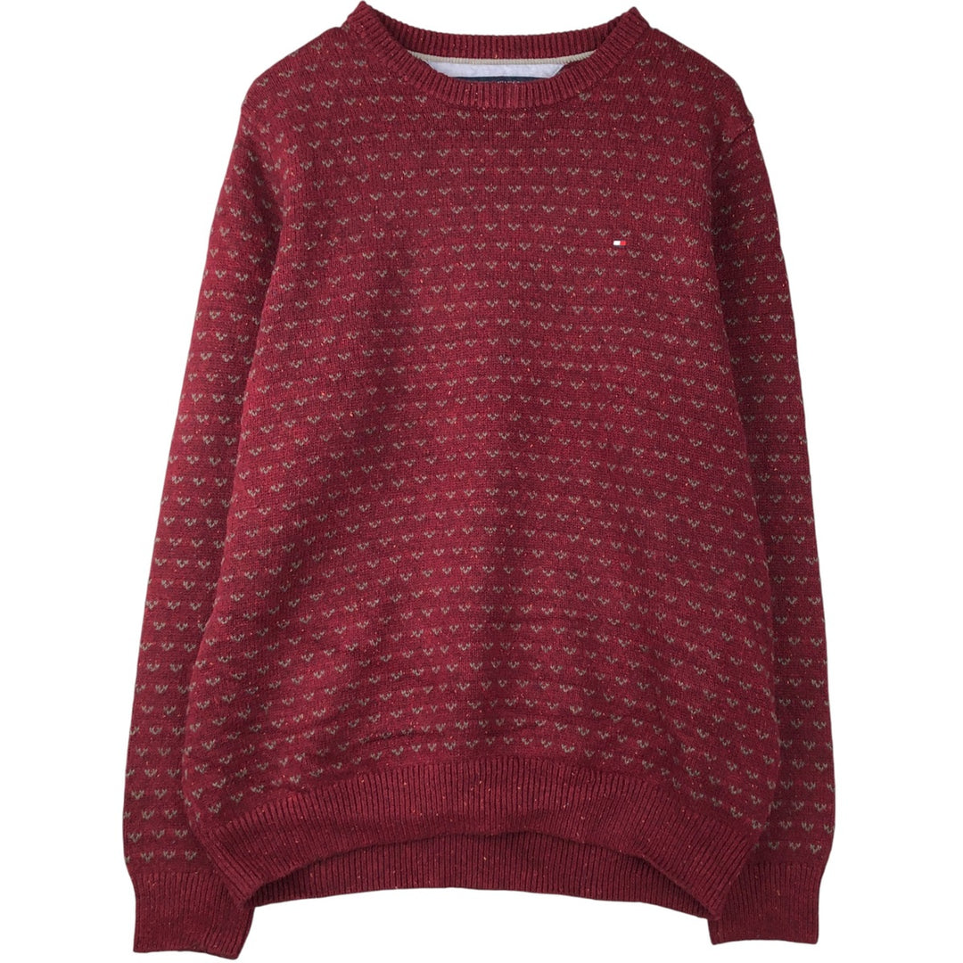 Tommy Hilfiger Birdseye Pattern Cotton Knit Sweater, Men's XL cotton burgundy type Vintage Second Hand