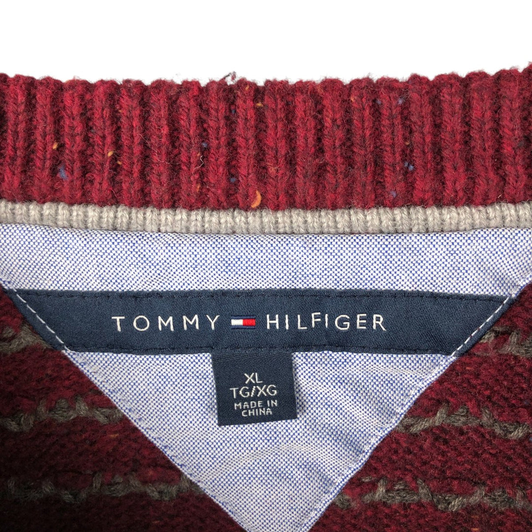 Tommy Hilfiger Birdseye Pattern Cotton Knit Sweater, Men's XL cotton burgundy type Vintage Second Hand