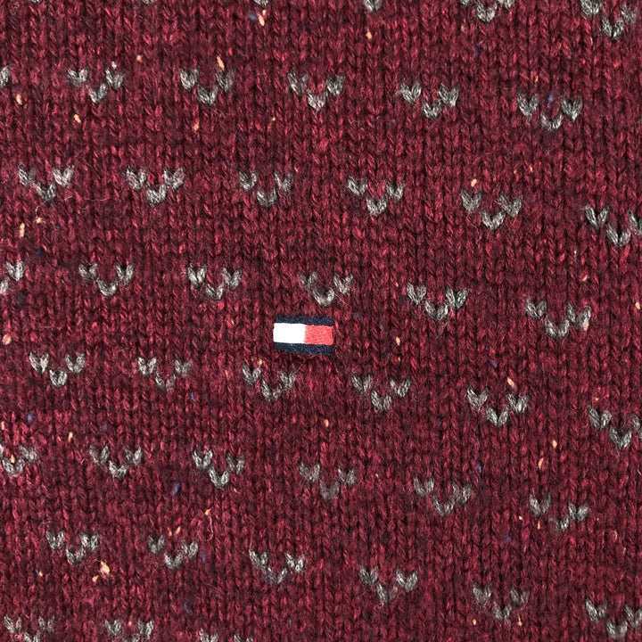 Tommy Hilfiger Birdseye Pattern Cotton Knit Sweater, Men's XL cotton burgundy type Vintage Second Hand