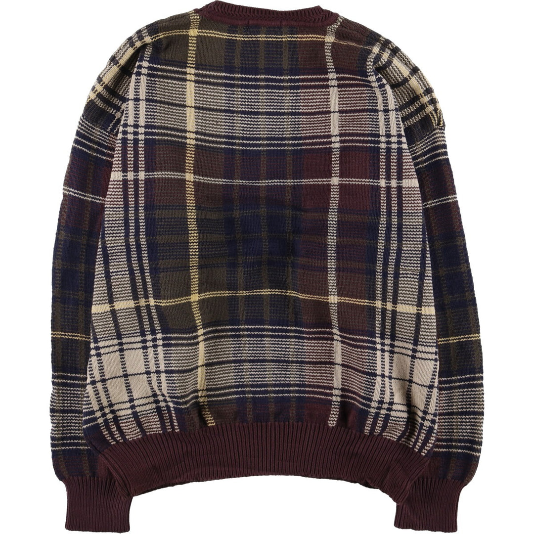 90'S Vintage Nautica Check Pattern Cotton Knit Sweater, Men's XL cotton Beige type Vintage Second Hand