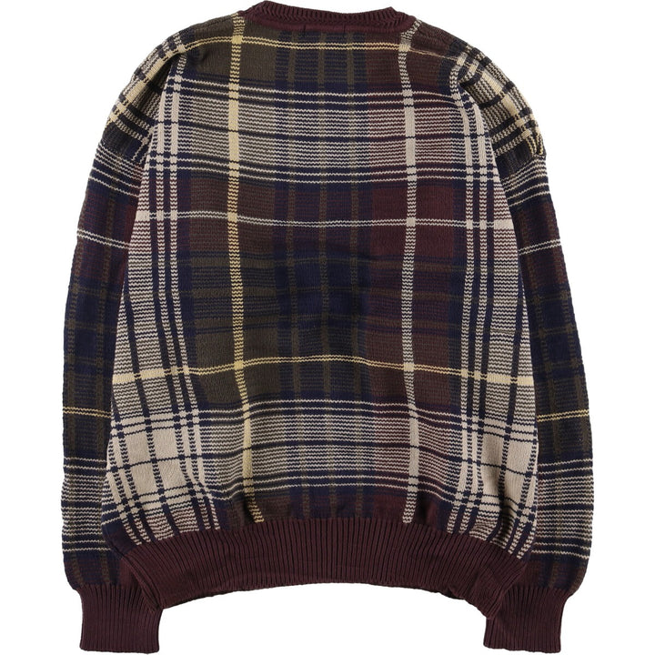 90'S Vintage Nautica Check Pattern Cotton Knit Sweater, Men's XL cotton Beige type Vintage Second Hand