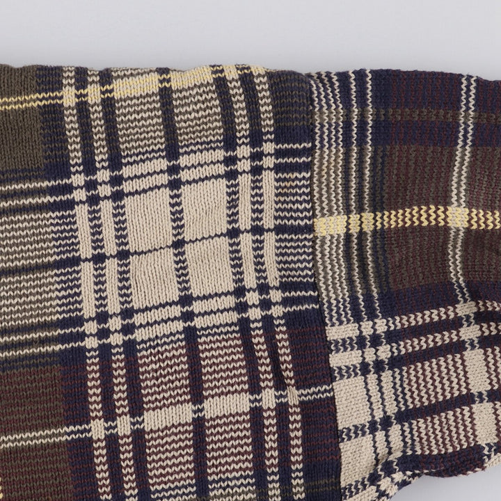 90'S Vintage Nautica Check Pattern Cotton Knit Sweater, Men's XL cotton Beige type Vintage Second Hand