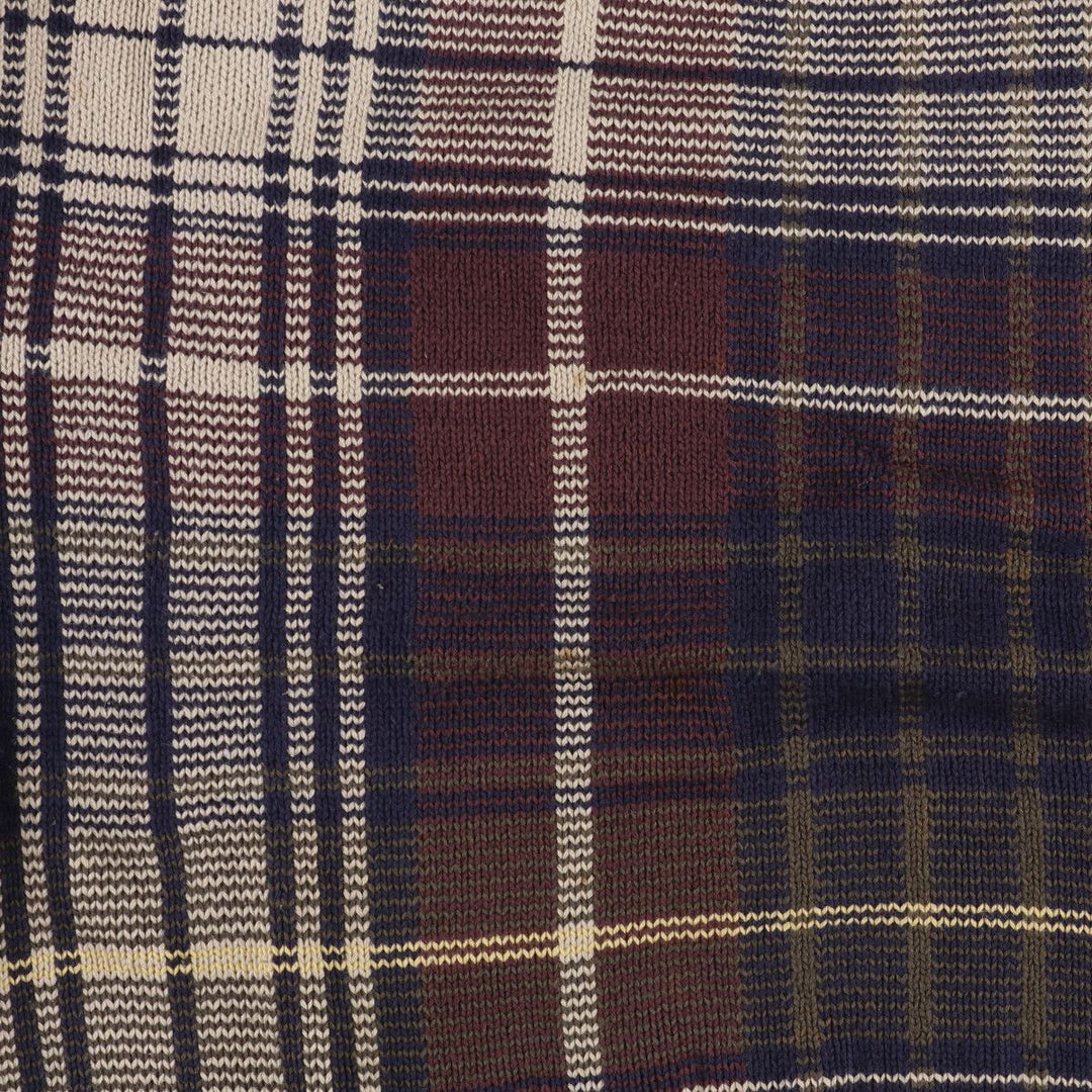 90'S Vintage Nautica Check Pattern Cotton Knit Sweater, Men's XL cotton Beige type Vintage Second Hand