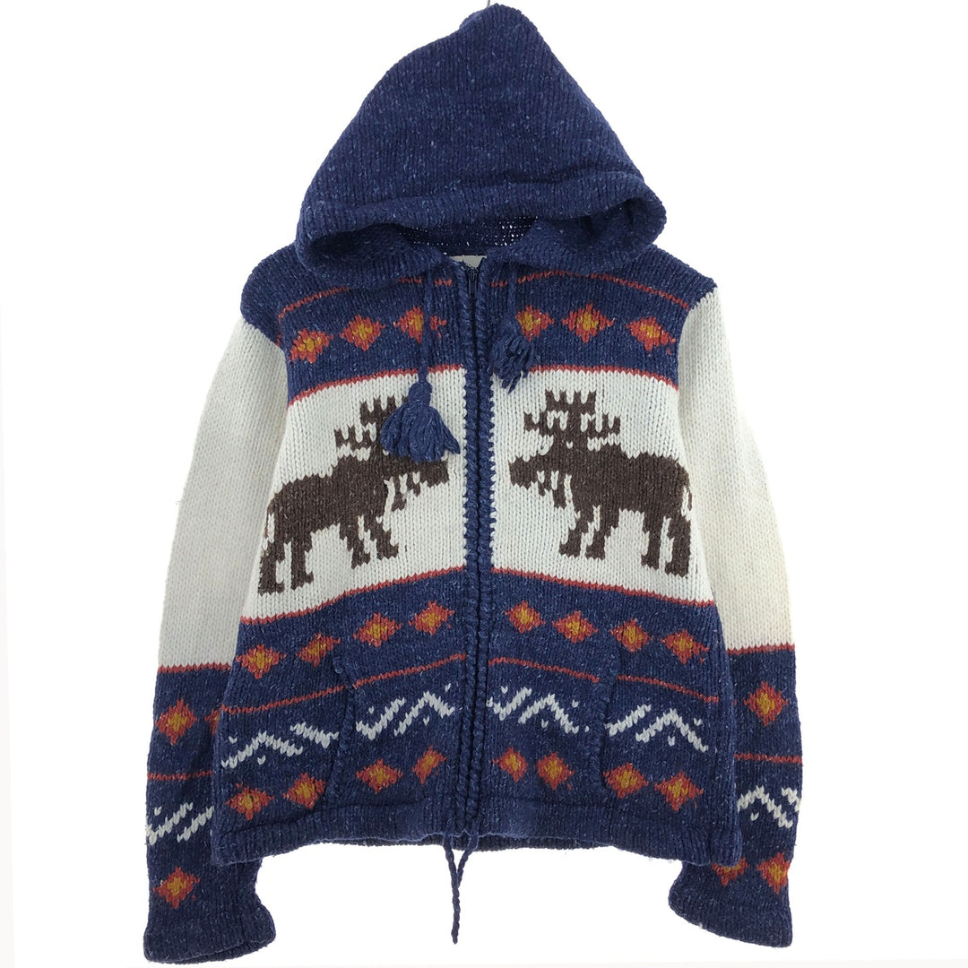 EARTH RAGZ All-over Reindeer Pattern Ecuadorian Knit Zip Hoodie Women's M [Eluru] /eaa399609