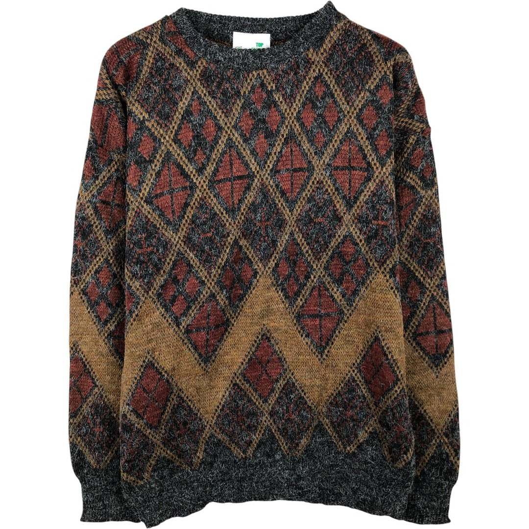 TOP FASHION GEAR Argyle Pattern Acrylic Knit Sweater, Made in the UK, Men's Size XL acrylic Charcoal Vintage Second Hand